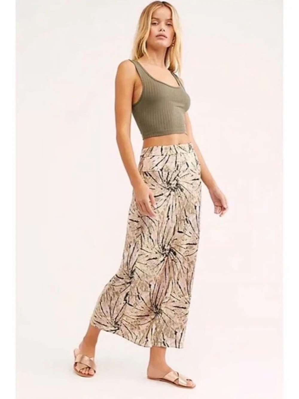 Free People Beige Floral-Print Maxi Skirt